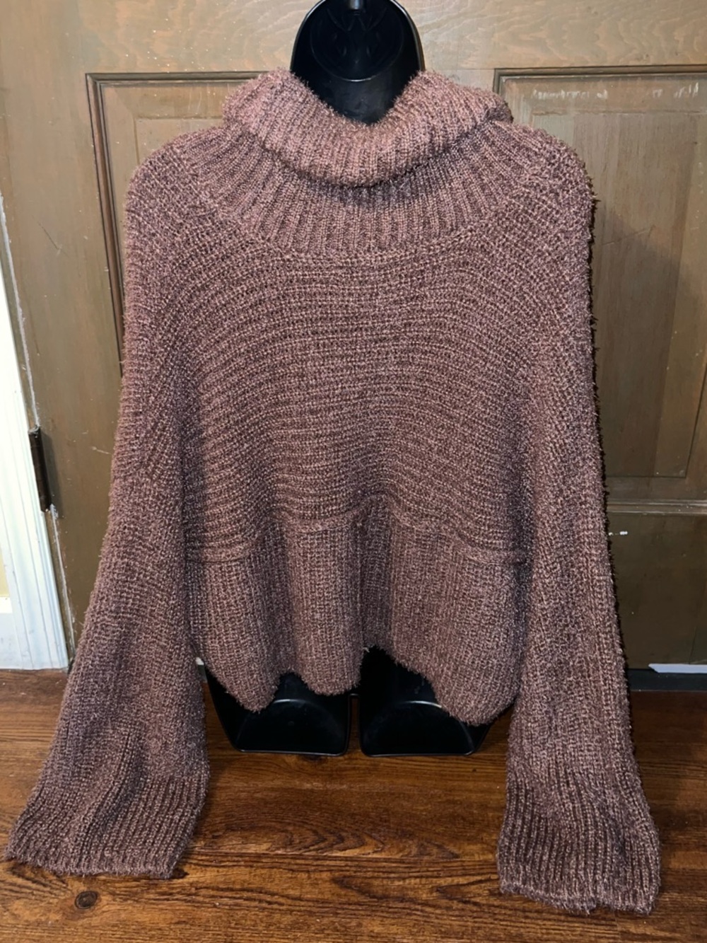 Altar'd State Boho Brown Chunky Knit Crop Coquette Wide Sleeve Sweater Size L - Picture 2 of 8